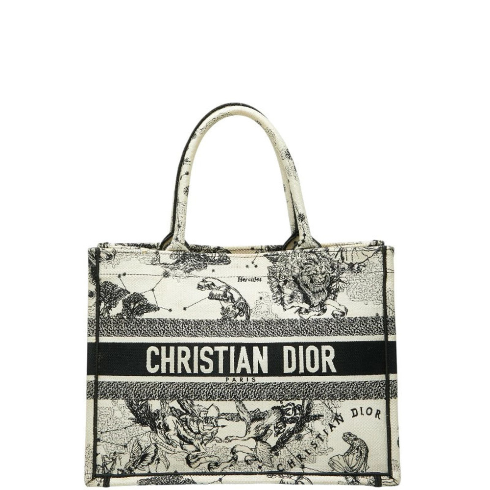 Dior Book Tote Zodiac Embroidery Bag White Black Canvas